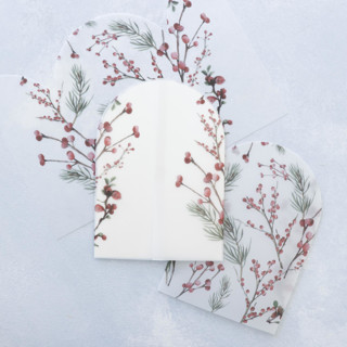 Red Holiday Berries Vellum Arch Jackets | Size 5x7 | Set of 25 Invitation Jackets and Overlays