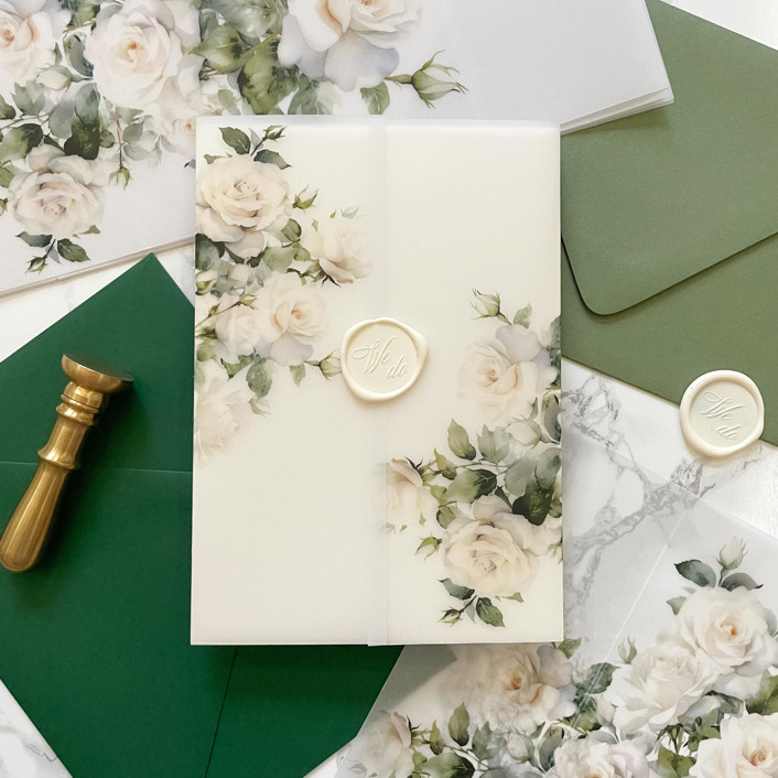 White Rose Vellum Jacket for Wedding Invitations (10 Pack) Invitation