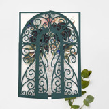 Forest Green, Modern, Laser Cut Invitation Jacket, Qty 10 Invitation Jackets and Overlays