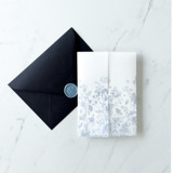 Dusty Blue Toile Botanical Vellum Wrap | Set of 10 Invitation Jackets and Overlays