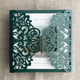 Forest Green Lace Lasercut Jacket for 5.25 x 5.25 inch Invitation | Pack of 10 Invitation Jackets and Overlays