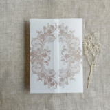 Cashmere La belle rose lace printed vellum wrap for 5x7 card  | pack of 10 Invitation Jackets and Overlays