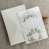Ivory Castle Gate Lasercut Jacket for 5x7 inch Invitation | Pack of 10 | Envelopes Included Invitation Jackets and Overlays