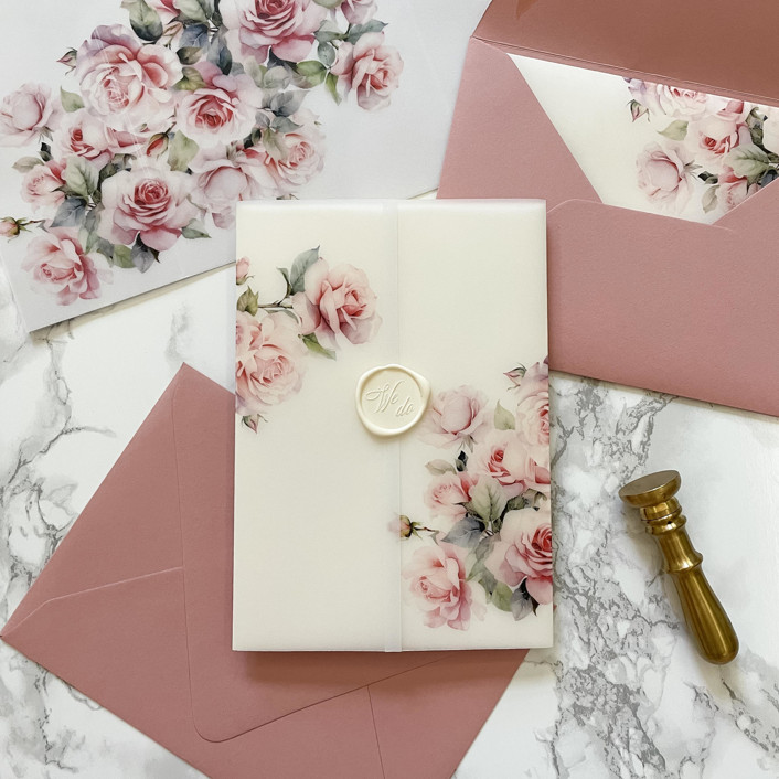 Pink Roses Vellum Jacket for Wedding Invitations (10 Pack) Invitation