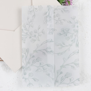 Dusty Blue Floral Vellum Jackets | Size 5x7 | Set of 25 Invitation Jackets and Overlays