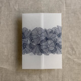 Deep blue ruffled floral lace printed vellum wrap for 5x7 card | pack of 10 Invitation Jackets and Overlays