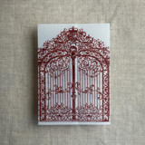 Burgundy vintage arched gate printed vellum wrap for 5x7 card | pack of 10 Invitation Jackets and Overlays
