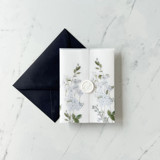 Blue Floral and Greenery Vellum Jacket for Wedding Invitations | Set of 10 Invitation Jackets and Overlays