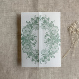 Sage La belle rose lace printed vellum wrap for 5x7 card  | pack of 10 Invitation Jackets and Overlays