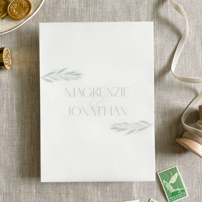 Custom couple's names and greenery vellum wraps for invitations Set
