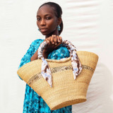Butterfly Bag Natural Medium in Brown/Light Blue/White Decorative Storage