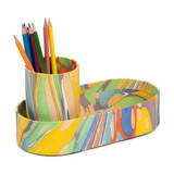 Hand-Marbled Desk Tray & Pencil Holder Organizer in Rainbow Marbling