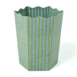 Blockprint Scallop Waste Bin / Storage Bin in Green and Blue Stripes
