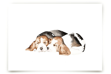 Sleepy Watercolor Puppies Children's Art Prints