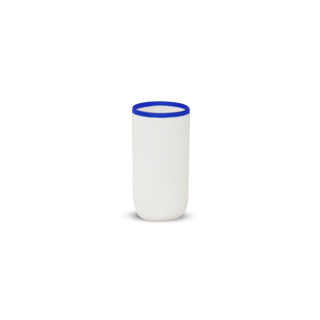 Ligne Tall Cup White With Cobalt Blue Rim Glassware