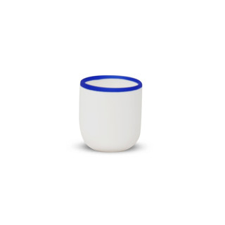 Ligne Short Cup White With Cobalt Blue Rim Glassware