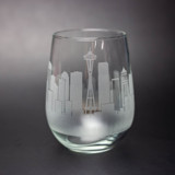 Seattle, Washington Skyline Stemless Wine Glass Glassware