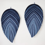 Set of Shades of Blue leaves Original Textile Art