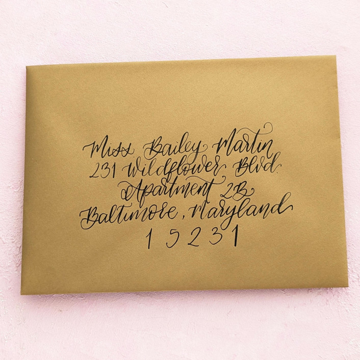 Custom Calligraphy Envelope Addressing Antique Gold Envelope with