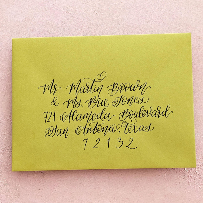 Custom Calligraphy Envelope Addressing Olive Green Envelope with