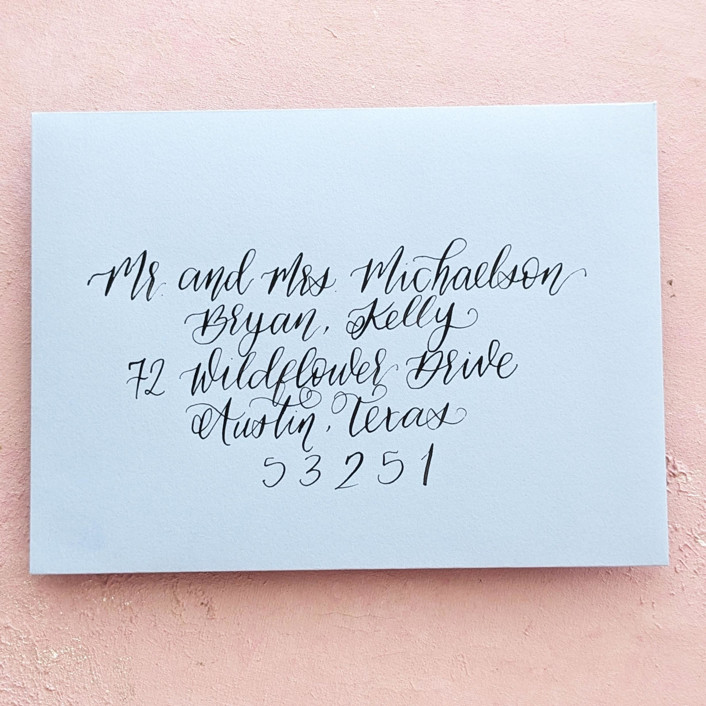 Custom Calligraphy Envelope Addressing Light Blue Envelope with Black