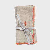 Lobster embroidered dinner napkins, coral, set of two Napkins