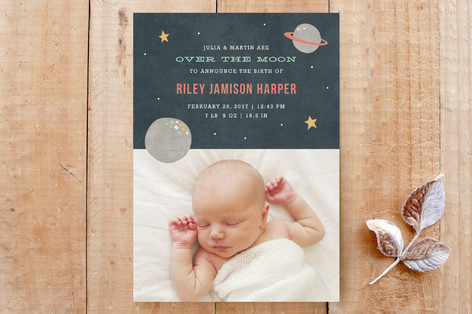Over the Moon Birth Announcement Custom Stationery