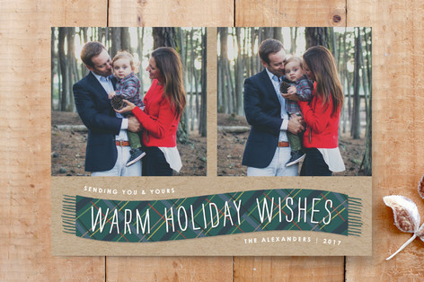 Plaid Winter Scarf 2-Photo Card Custom Stationery