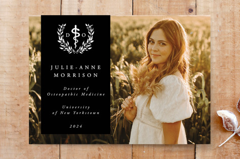 Doctor of Osteopathic Medicine Laurel Wreath Photo Announcement Custom Stationery