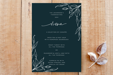 Modern Leaf Motif Thanksgiving Menu Custom Stationery
