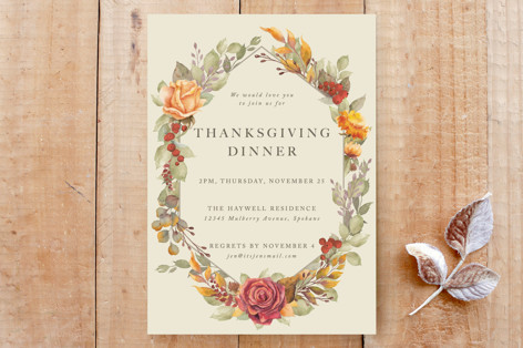 Autumnal Florals Thanksgiving Dinner Invitation Custom Stationery