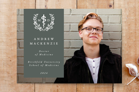 MD Asclepius and Laurel Wreath Graduation Photo Announcement Custom Stationery