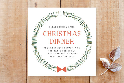 Dashed Wreath Christmas Dinner Invitation Custom Stationery