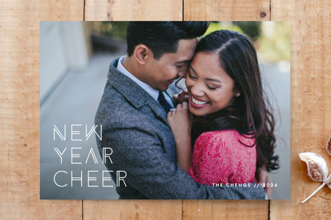 Deco Cheer New Year's Photo Card (Horizontal) Custom Stationery