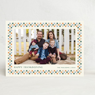 Checkered Thanksgiving 1-Photo Card Custom Stationery