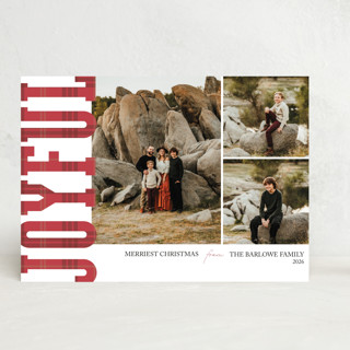 Joyful in Plaid Multi Photo Holiday Card Custom Stationery