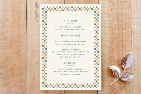 Checkered Thanksgiving Menu Card Custom Stationery