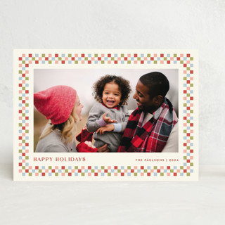 Checkered Holiday 1-Photo Card Custom Stationery