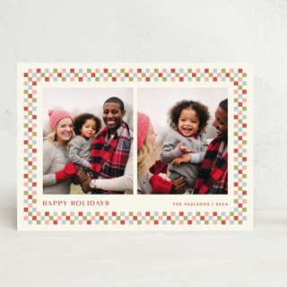 Checkered Holiday 2-Photo Card Custom Stationery