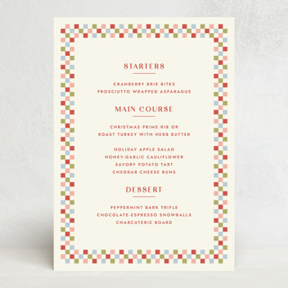 Checkered Christmas Menu Card Custom Stationery