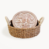 Handmade Bread Warmer & Wicker Basket - Lovebirds Round Serving Bowls