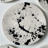 Set of 2  Handmade Rock Ceramic Appetizer/Dessert Plates - Black & White Plates