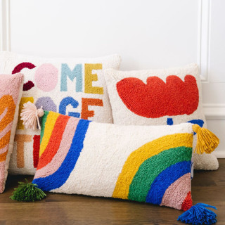 Rainbow with Tassels Hook Pillow Throw Pillows