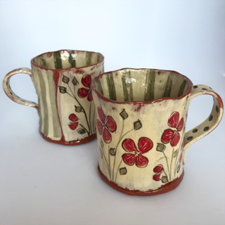 Red Flower Mugs, Set-of-2 Mugs & Teacups