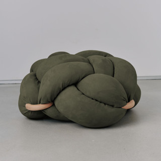 (M) Army Green Vegan Suede Knot Floor Cushion Ottomans and Poufs