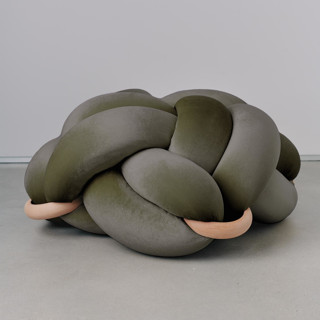 (M)  Olive Green Velvet Knot Floor Cushion Ottomans and Poufs