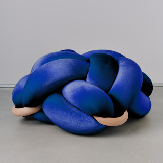 (L) Midnight Blue Velvet Knot Floor Cushion Ottomans and Poufs