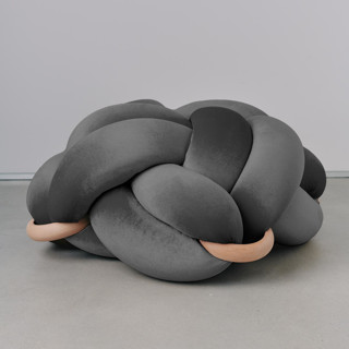 (L) gray Velvet Knot Floor Cushion Ottomans and Poufs