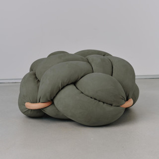 (L) Army Green Vegan Suede Knot Floor Cushion Ottomans and Poufs