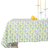 Forget-Me-Not Scallop Embroidered Blockprint Tablecloth - 60x90 Tablecloths and Runners